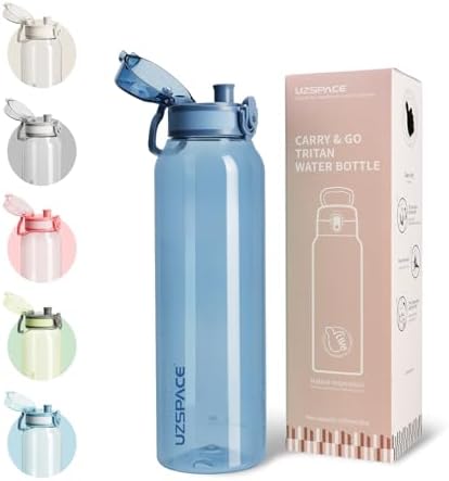 UZSPACE Trinkflasche 1L Sport Wasserflasche, Spülmaschinenfest Sportflasche | Auslaufsicher, 1-klick-Öffnung, Kohlensäure Geeignet, Sportflasche mit Klappdeckel für Fahrrad Gym Wan