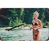 AMBERVILLE ピンナップ ガール ポスター セクシーガール ビキニ セクシー 女性 ブリキ看板 ウォールアート 装飾 飾り額 自宅 リビングルーム 男性 洞窟 寝室 コーヒーバー 装飾 ギフト 8x12インチ イエロー