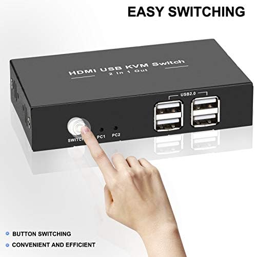 Rybozen 4K HDMI KVM Switch, USB KVM Switch 2 PC 2 Monitor Switch, Ultra HD, with 2 USB and 2 HDMI Cables, Displayport Switch 2 PC 1 Monitor USB 2.0Support Wireless Keyboard and Mouse