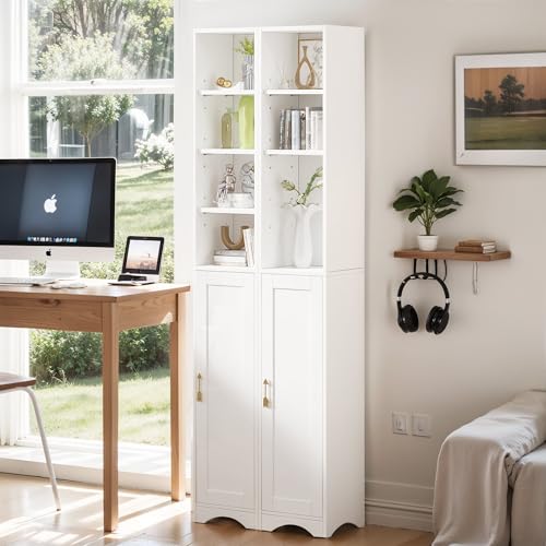 VECELO 71 Inch Tall Storage Cabinet - 6 Adjustable Shelves, Bottom Enclosed Storage, Elevated Moisture-Proof Base, Organizer for Bathroom Kitchen Pantry-White by VECELO - Used condition - Image 4