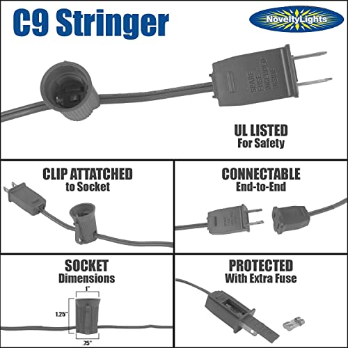 25 Foot C9 Multi Ceramic Christmas String Light Set - Outdoor Christmas Light String - – Opaque Christmas Bulbs - Roofline Light String – Outdoor String Lights - Black Wire #TOP5
