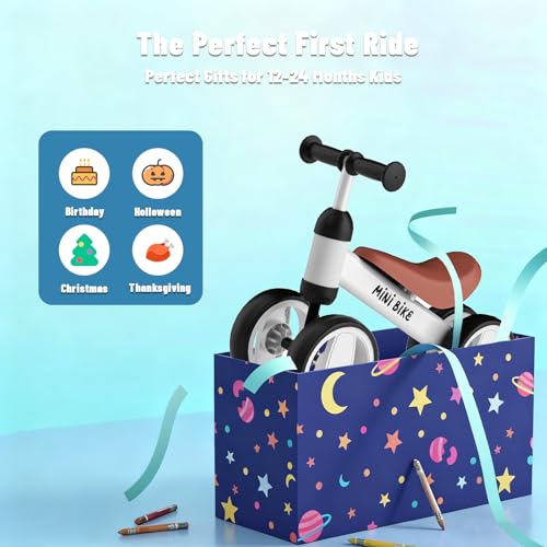 Image of SIMATE Balance Bike Toys for 1 Year Old Boys Girls, 12-24 Month Toddler Ride on Toys, 4 Silent Wheels & Soft Seat, First Birthday Gifts for Baby Girls Boys