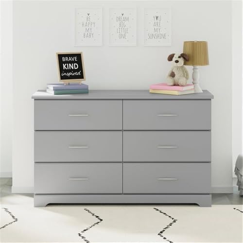 Stork Craft 03666-10F Storkcraft Brookside 6 Drawer Double Dresser (Pebble Gray) – Greenguard Gold Certified, Easy-To-Match Double Dresser For Nursery And Kids Bedroom thumb #1