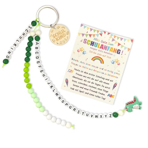 UTEFIF Schulkind Einschulung Geschenk Rechenkette Schultüte mit Schulanfang Glücksbringer Plus Grußkarte Endlich Schulkind Geschenk zur Einschulung(Grün)