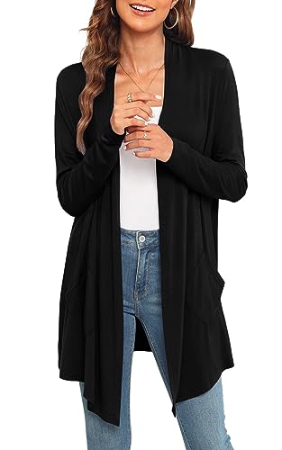 Womens Lightweight Summer Cardigan Casual Drape Soft Open Front Short Sleeve Cardigans with Pockets High Low Hem3