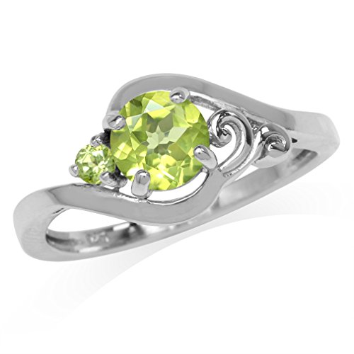 Silvershake 6MM Round Shape Gemstone White Gold Plated or Yellow Gold Plated 925 Sterling Silver Engagement Promise Ring Jewelry for Women