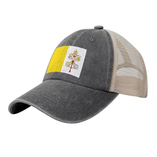 Casquette Trucker pour Homme et Femme Drapeau du Vatican - Casquette de Baseball à Mesh Respirant Sentiment National Chapeaux Vintage Délavé pour Loisirs, Sport et Plein Air
