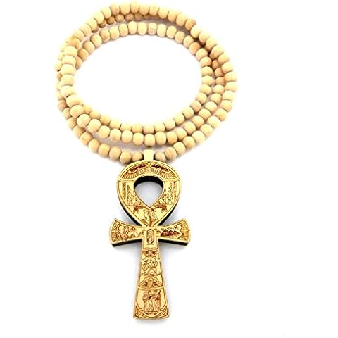 Crescendo SJ INC NEW ANKH CROSS WOOD PENDANT &8mm/36 WOODEN BALL CHAIN HIP HOP NECKLACE - XJ224NL Cover