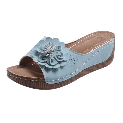 Sandalias de piscina con pies planos, sandalias de soporte de arco para mujer, zapatos ortopédicos de Reino Unido, zapatos azules brillantes para mujer, plataformas negras con, azul celeste, 39 EU