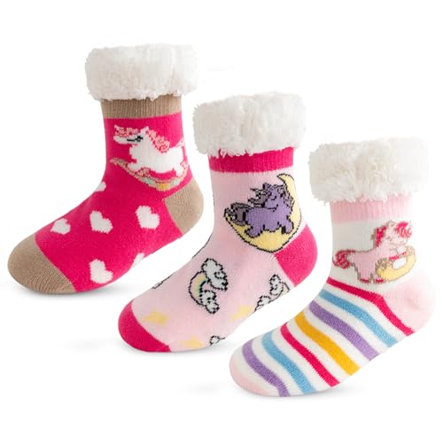 Vihir Kindersocken Dicke für Mädchen und Jungen Wintersocken Kuschelsocken Haussocken Thermosocken Weihnachtssocken für Kinder Warme Flauschige 3 Paare