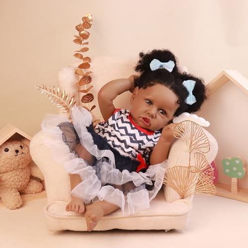 Image of HOOMAI Lifelike Reborn Baby Dolls with Soft Body African American Realistic Girl Doll 22.8 Inch Best Birthday Gift Set