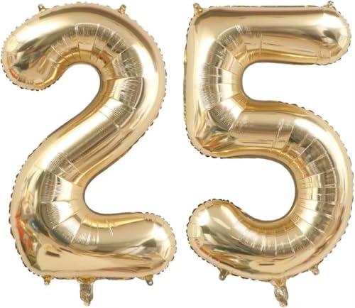 Image of 40 Inch Light Gold 52 25 Balloon Numbers, Foil Mylar Helium Large 25 Number Balloons, Champagne Gold 52th 25th Birthday Balloons, Anniversary, Birthday Party Decorations Supplies for Men Women