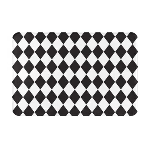 GVYGVY Front Door Mat Outside Indoor Outdoor Entrance - Black White Harlequin Print Kitchen Rugs Mats for Floor, Washable Thin Bathroom Rugs Fit Under Door, Bath Mat for Bathroom 16 * 24in