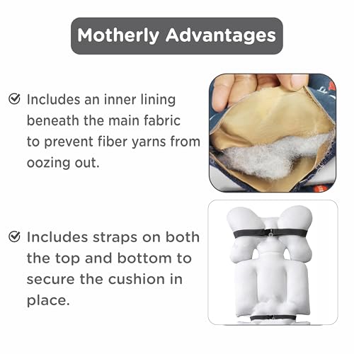 Image of Motherly Baby Stroller Seat Cushion | Reversible and Universal Fit Pad for Strollers, High Chairs, Car Seats & Rockers | Soft, Breathable Pram Liner with Secure Straps & Safety Belt Slot