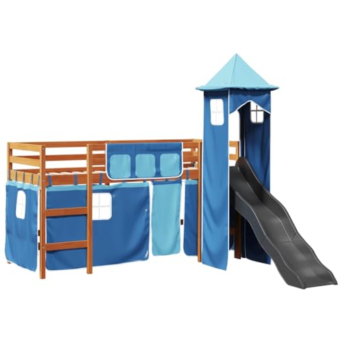 Genérico Wenjingqi Cama Alta para niños con Torre Madera Pino Azul 80x200 cm, Azul 3309126