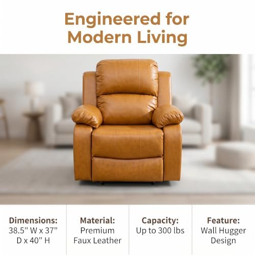 Image of Leather Manual Single Recliner Chair for Living Room, Orange