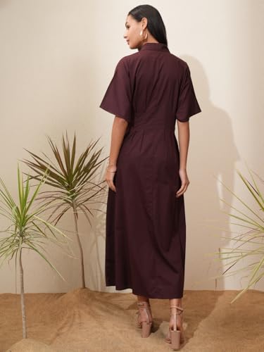 Image of Tokyo Talkies Women's Short Sleeves Shirt Collar Solid Dresses | Stylish| Casual