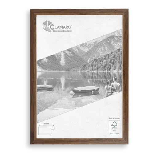 CLAMARO Collage - Marco de fotos (61 x 92 cm, hecho a mano, nogal, moderno marco rectangular de tablero de fibra de densidad media, incluye cristal acrílico, parte trasera y colgador)