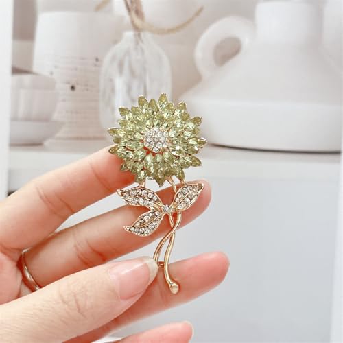 Image of Elegant Sunflower Rhinestone Flower Brooch for Women Gold-Toned Crystal Leaf Daisy Blossom Brooches Lapel Pins Dainty Dress Accessories Wedding Valentine Jewelry