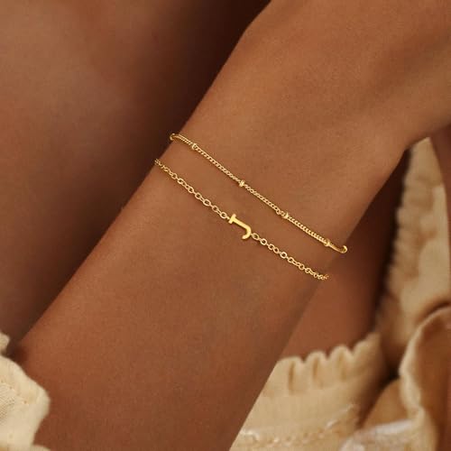 BAYLAY Gold Initial Bracelet for Women Trendy Jewelry - 18K Gold Plated Layered Letter Bracelet Dainty Gold Initial Charm Bracelet for Women Jewelry Gifts3