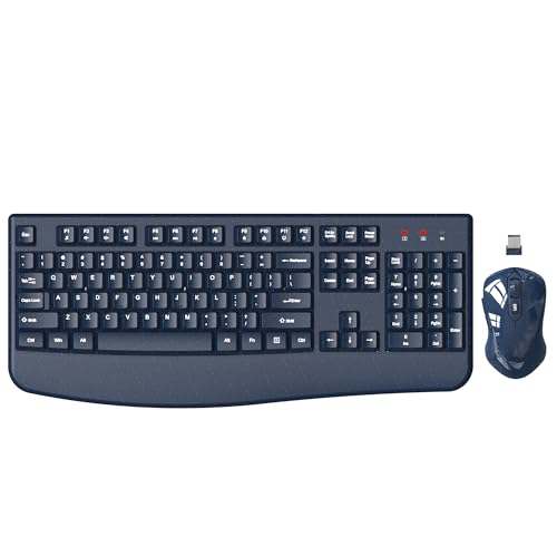 Image of Wireless Keyboard and Mouse Combo, EDJO 2.4G Full-Sized Ergonomic Computer Keyboard with Adjustable Wireless Mouse for Windows, Mac OS Desktop /Laptop /PC(Galaxy Blue) (Galaxy Blue)