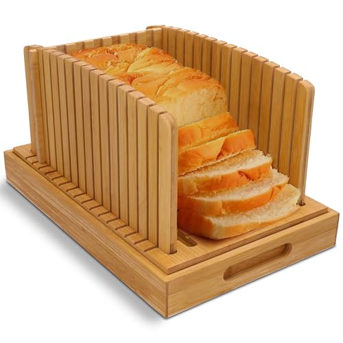 Bread Slicer For Homemade Bread - Compact Bread Cutter - Adjustable Guide With Crumb/Serving Tray...