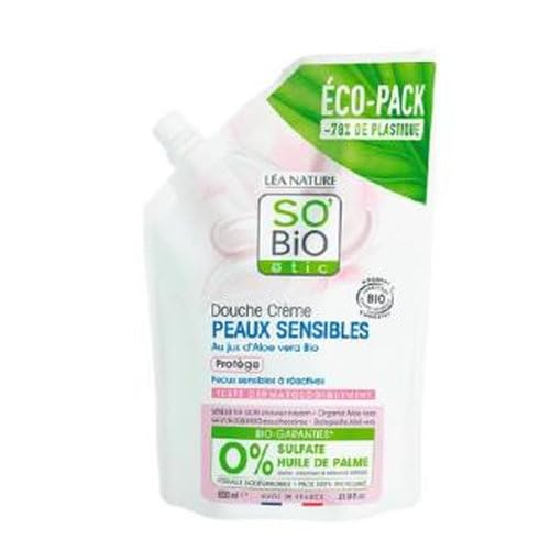Recharge Gel Douche Cuir Sensible à l'Aloe Vera format familial économique de 650ml