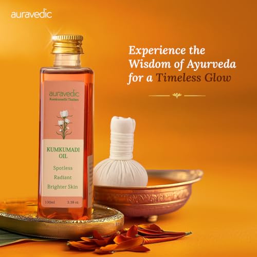 Image of Auravedic Kumkumadi Oil For Face 100 Ml, Kumkumadi Tailam Face Oil For Glowing Skin, Dark Spot Corrector Face Serum