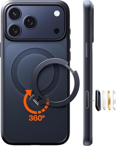 Image of TORRAS Ostand Q3 Spin Designed for iPhone 17 Pro Case, 360 Rotatable Ring Stand & 18N Strong Magnetic Lock, Military-Grade Shockproof Cover for Hands-Free Viewing, Black
