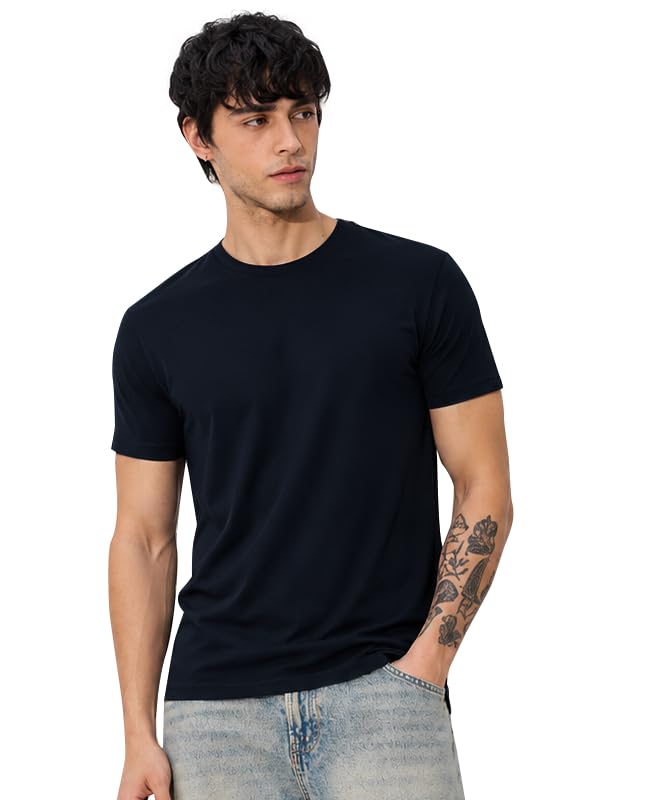 Image of Sleepynuts Men's Everyday Wear Crew Neck Regular Fit T-Shirt | Half Sleeve Solid Plain Casual T-Shirt for Men | Soft Breathable Fabric |