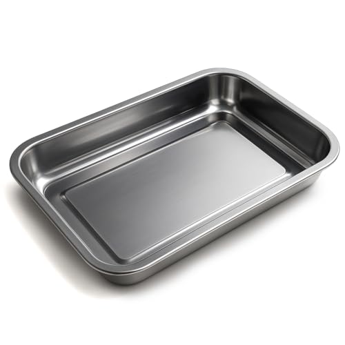 Space Home - Bandeja para Servir - Fuente Honda Rectangular - Plato para Alimentos - Fuente de Presentación - Acero Inoxidable - 40 x 30 cm