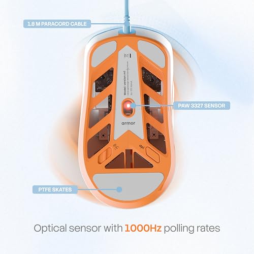 Image of Armor M1 Gaming Mouse Wired 12000 DPI | 46g Ultra Light Weight | 1000Hz Polling Rate | 5 Programmable Buttons with Software Support | Upto 20 Million Clicks | 1.8m Paracord Cable