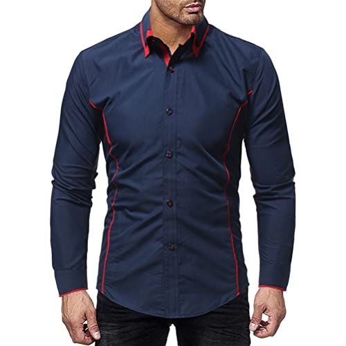 Hombre Slim Fit Camisas Negocios Camisa De Manga Larga Bicolor Camisa Casuales Hombres Moda Camisa Camisas (Azul,M,M)