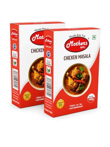 Image of MOTHERS SPPL Chicken Masala - 100gm Pack of 2 Natural Ingredients Hot & Spicy Blended Spice Mix Zero added Colours & Preservatives Non-Veg Masala Powder for Home