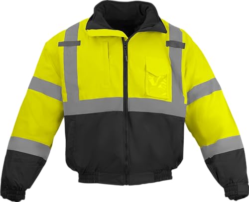 Ironwear 6410 Hi-Vis Premium Bomber Safety Jacket with Black Bottom | Rollaway Hood | Black Removable Polar Fleece Liner - Main Image