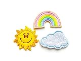 TH Set of 3 Tiny Mini Cute Little Sun Cloud and Rainbow Pastel Sew Iron on Embroidered Applique...