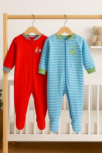 Image of TuddyBuddy 100% Cotton Multi Color Zipper Romper Sleepsuit /Romper /Jumpsuit for Baby Boy & Baby Girl