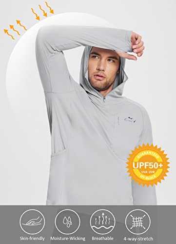 Baleaf Men's Fishing Shirt Long Sleeve Performance Hoodie With Zip Mask Upf 50+ Uv Sun Protection Neck Gaiter Grey L #TOP4