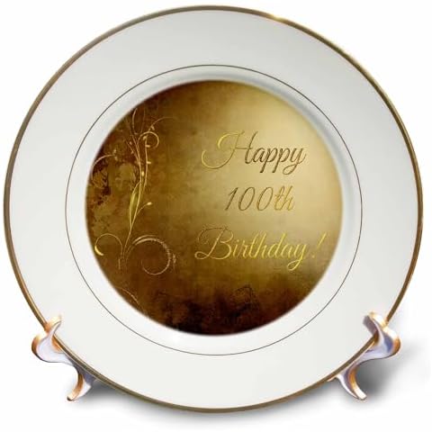 3dRose Elegant Vine 100th Birthday Plate Cover