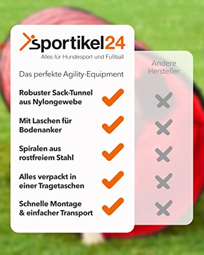SPORTIKEL24 Agility Sacktunnel Blau – 3,80 m Länge, Ø 60 cm – Für Welpen & Anfängerhunde – mit Ösen, Heringen & Tragetasche – von Superhund