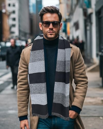 Blesky Men Costume Accessories Black And Grey Stripe Scarf Classic Knit Scarf For Men Women Halloween Cosplay Party Supplies thumb #1