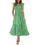 OFEEFAN Womens Easter Dress Spring Dresses 2025 Tiered Dress Midi Dress Green Floral S