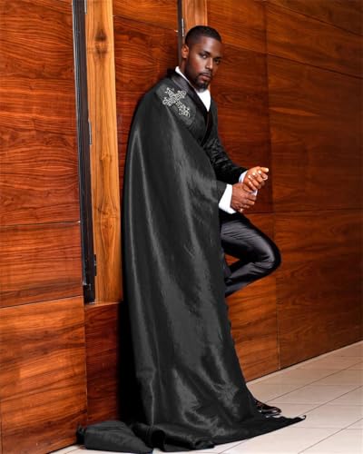 3 Piece Slim Fit Prom Suits for Men Floral Blazer Pants Detachable Satin Capes Shawl Collar Tuxedo Set3