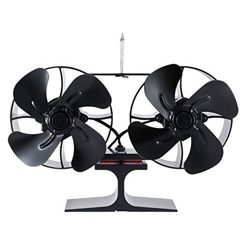 image for Lasamot 8-Blade Dual Head Heat Powered Wood Stove Fan Mini Fireplace F