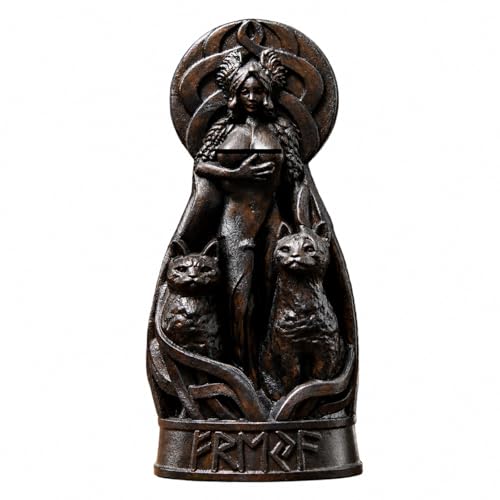Freya Viking Wood Statue - Freya Goddess Carved Figure (Black)