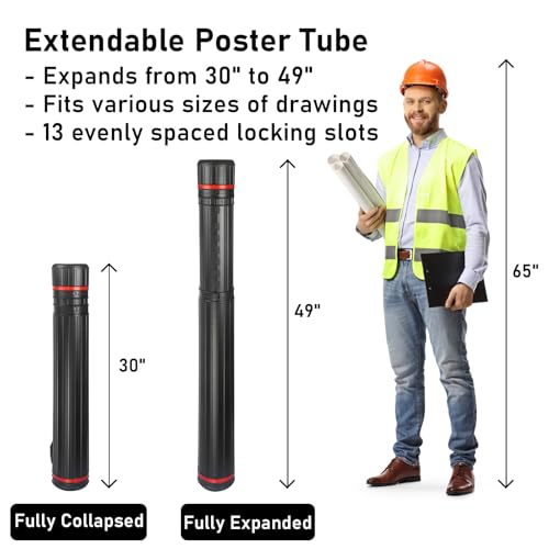 Image of DUNCHATY Expandable Poster Tube with Strap - 25 inch-38.5 inch Blueprint Storage Tube - Waterproof Lightproof Document Carrier for Artwork Maps & Plans