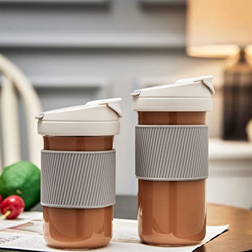 Comi Glass Travel Coffee Tumbler, Smoothie Cup Travel Dual-Use Glass Coffee Cups With Lids Coffee Travel Cup With Straw - 15 Oz - Grey #TOP7