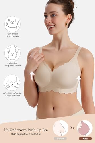 Womens Full Coverage Wire Free Bra - Plus Size Bras with Support and Lift Scalloped Everyday Comfort Bralettes