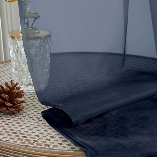 Image of Chyhomenyc Navy Blue Sheer Curtains 96 Inches Long 2 Panels, Light Filtering Navy Blue Curtains for Living Room, Soft Gentle Voile Rod Pocket Bedroom Window Drapes, 59Wx96L Inch, 2PCS