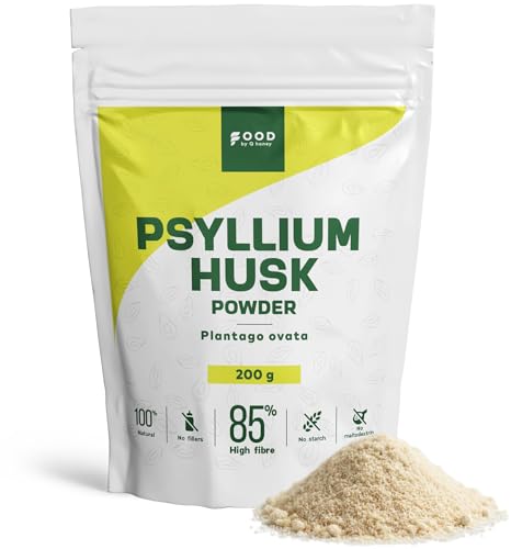 Psyllium Husk en Polvo 200 g - Alto en Fibra (~85%), Sabor Neutro - Ideal para Panadería, Smoothies y Recetas Diarias - Vegano, Sin OGM - Plantago Ovata, Origen India